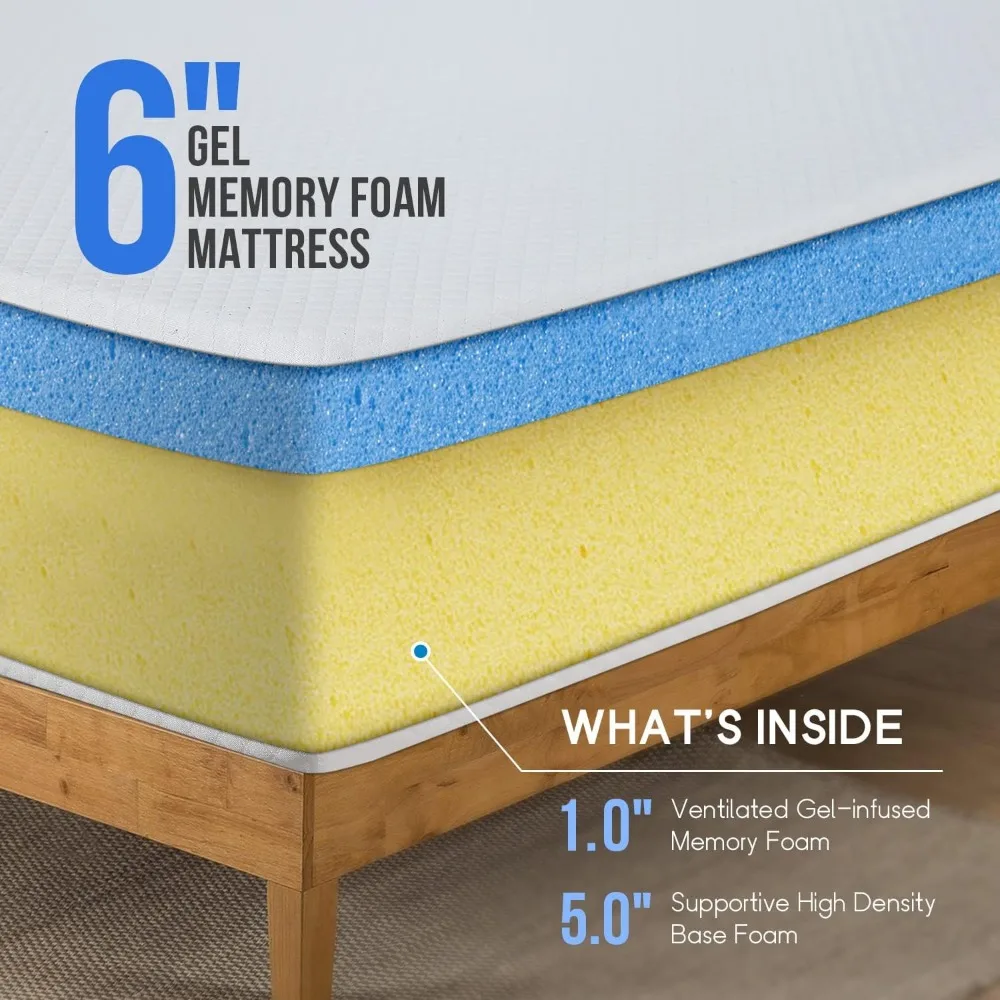 Double mattress 6-inch gel memory foam mattress, medium hardness, PUR American certification box mattress 3