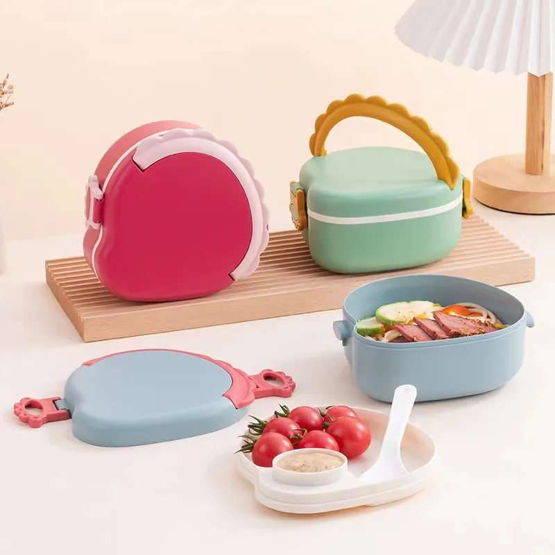 

Children's tableware set, creative dinosaur two-layer bento box, portable fruit snack lunch box