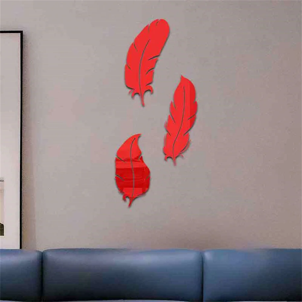 3D Feather Plume Mirror Wall Sticker For Living Room Art Home Decor Vinyl Decal DIY Acrylic Sticker Mural Wallpaper Decor