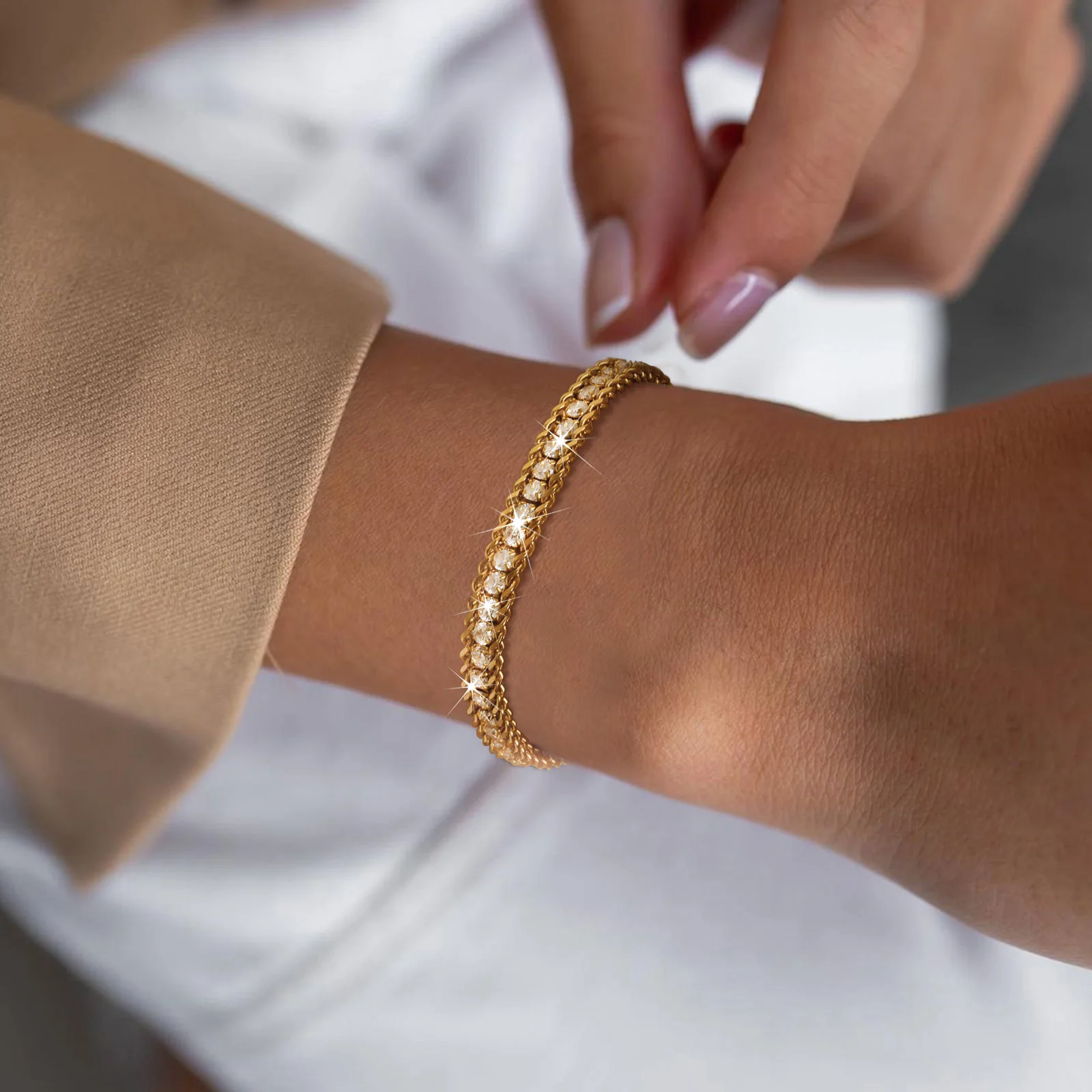 Edelstahl Schmuck Tennis Kette Frauen Armbänder Bling Kubikzircon Gold Farbe Hochzeit Geburtstag Party Valentinstag Geschenk – Detail 8