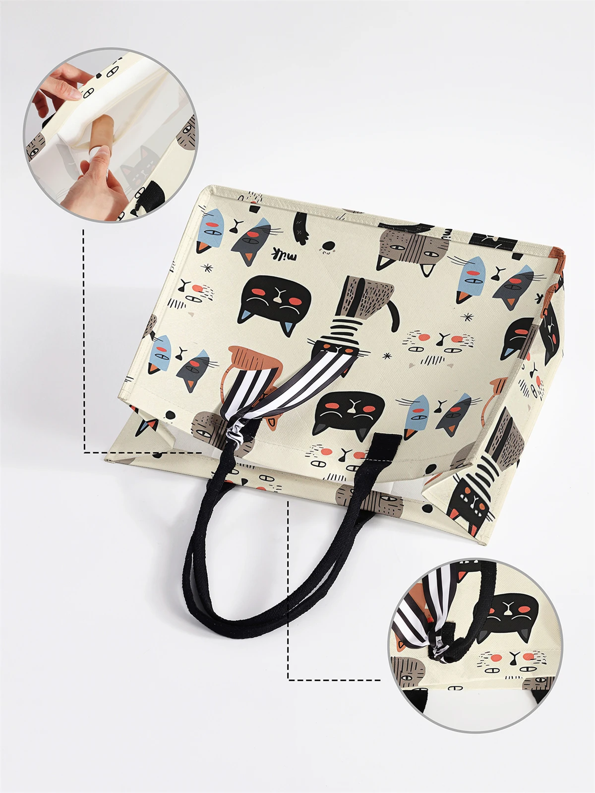 Cartoon cat pattern printed handbag, women's gift handbag, beach bag, suitable for large capacity handbags for men and women