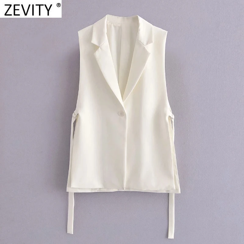 Zevity Women Fashion Black White Color Side Split Vest Jacket Office Ladies Casual Suit WaistCoat Chic Outwear Brand Tops CT733