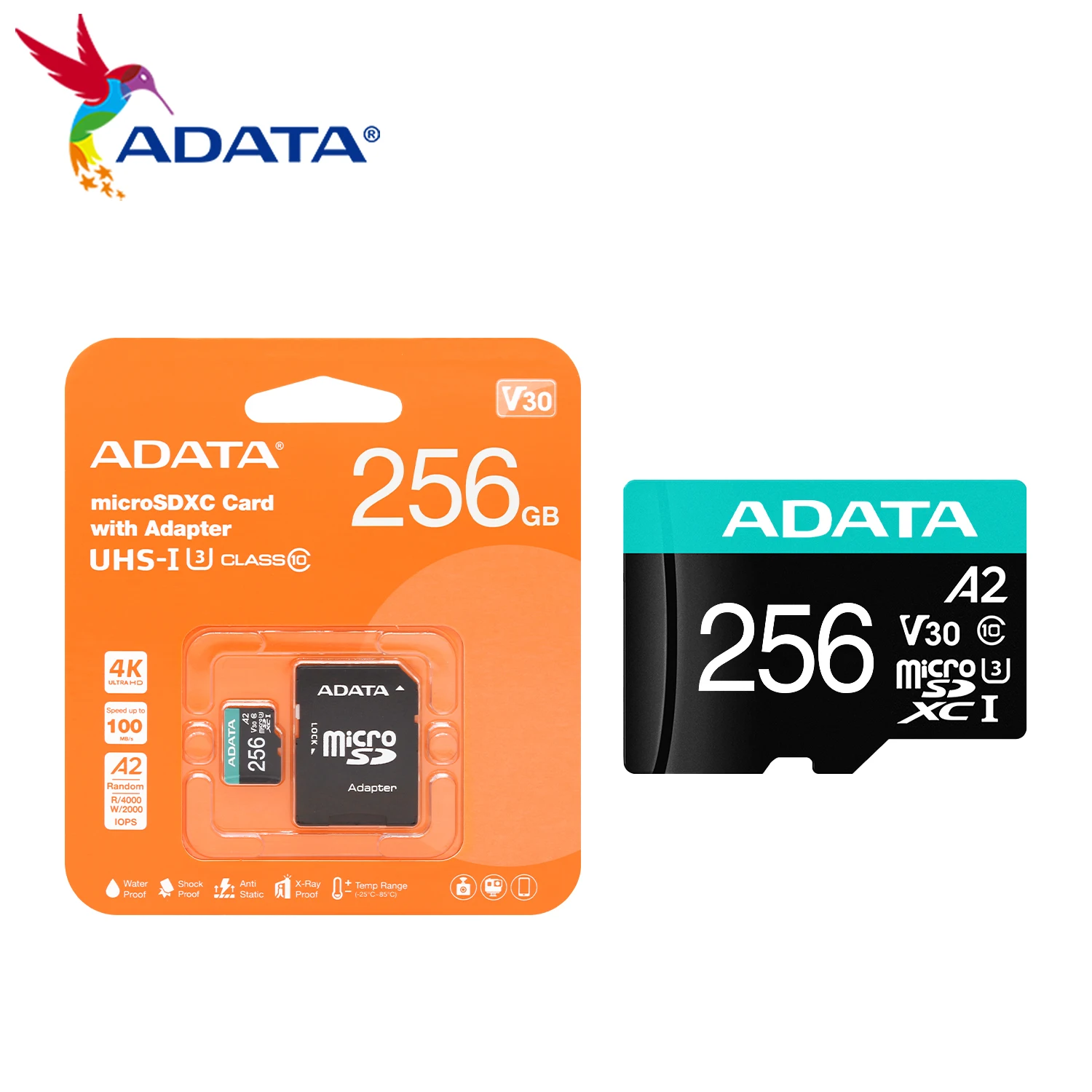 ADATA A2 V30 ũ SDXC ī, U3 C10,  ޸ ī, 64GB, 128GB, 256GB, 512GB, 1TB ũ SD ī, ִ 100 Mb/s, TF ī