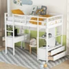 Twin Size Loft Bed with Built-in Desk with Two Drawers, and Storage Shelves and Drawers,White 3