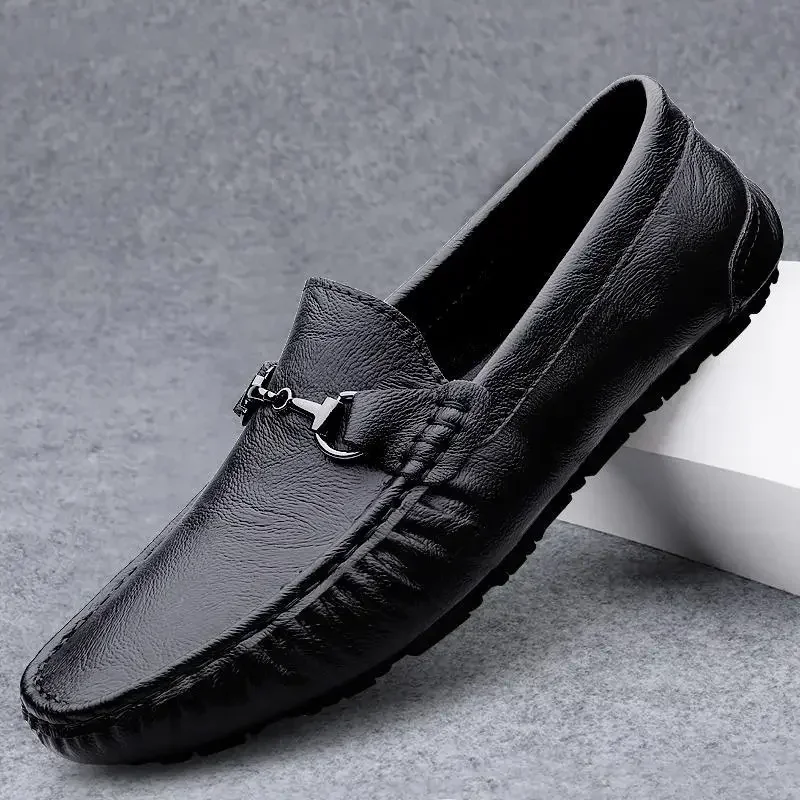 

Summer Genuine Leather Men's Shoes Casual Men's Non-Slip Leather Shoes Slip-on Breathable Moccasins Loafers