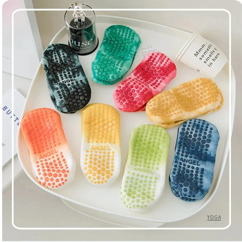 Multi Style Cotton Tie Dye Silicone Anti Slip Pilates Grip Strength Round Socks Lifting Barbell Trampoline Fitness Training Sock