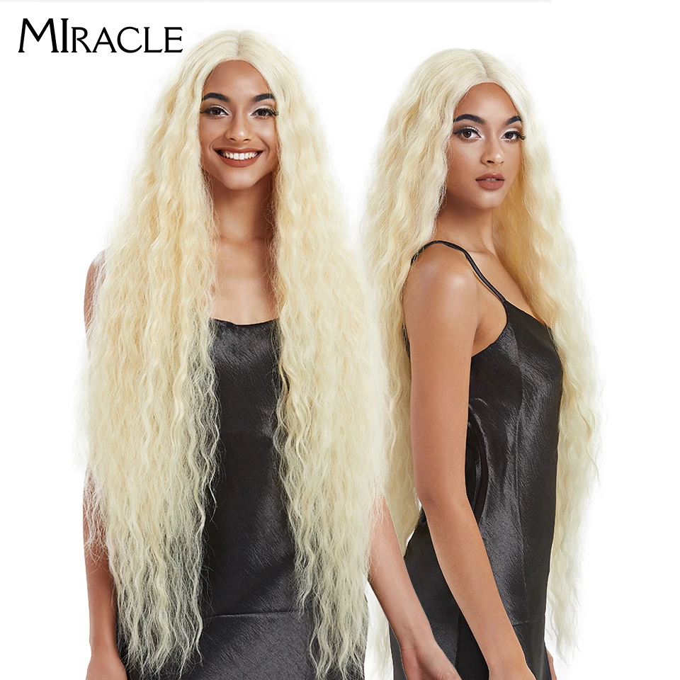 Miracle Synthetic Lace Front Wig for Women 42Inch Curly Cosplay Wig 613 Pink Blonde Lace Wig Fake Hair Lace Frontal Wig