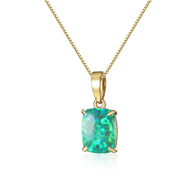 Simple Fashion Small Square Pendant Necklace Multicolor Opal Stone Necklace Vintage Gold Color Chain Necklaces For Women Jewelry