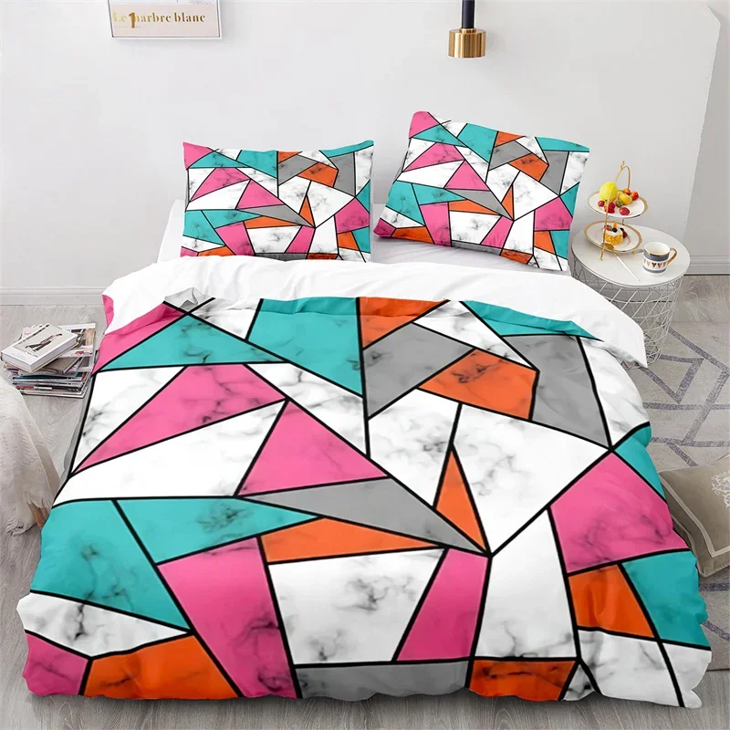 

Marble Duvet Cover Full King Microfiber Geometric Bedding Set Abstract Triangle Comforter Cover For Kid Adult Teen Bedroom Decor