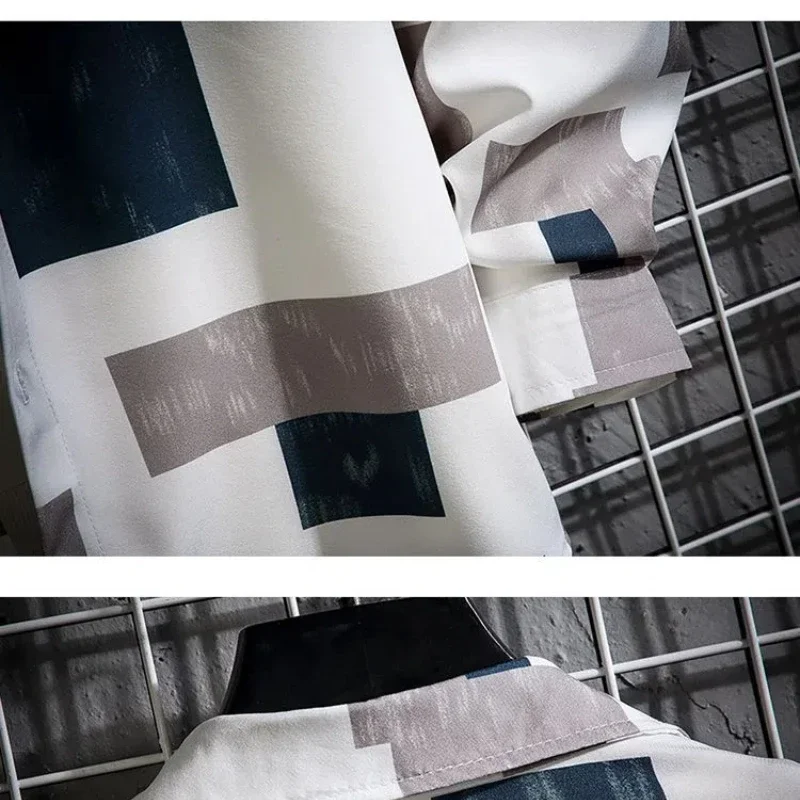 Men Casual Shirts - Plaid Long Sleeve Square Collar Button Front Shirt For Spring Autumn