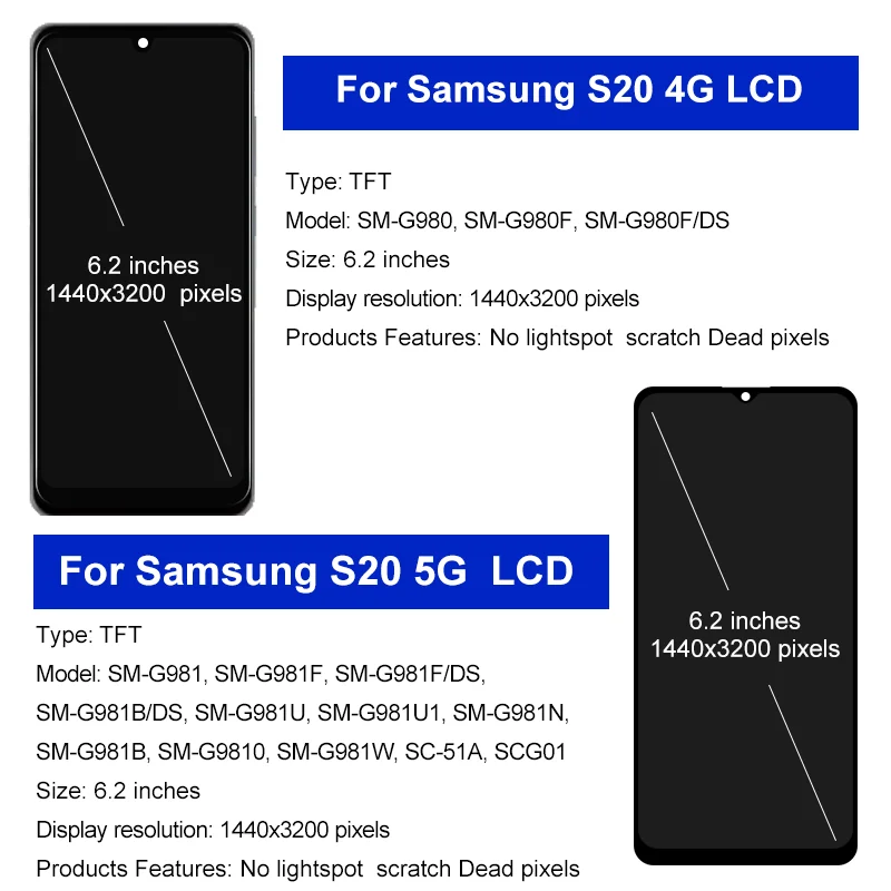Schermo TFT per Samsung Galaxy S20 4G, Display LCD SM-G980, Touch Screen Digitizer per Samsung S20 5G LCD SM-G980F/DS, Parti di Ricambio - Image 2