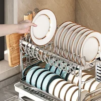 Kitchen Dish Drying Rack Adjustable Stainless Steel 2 Tier Plates Organizer Dish Bowl Drainer Storage Rack Kitchen Utensils 2