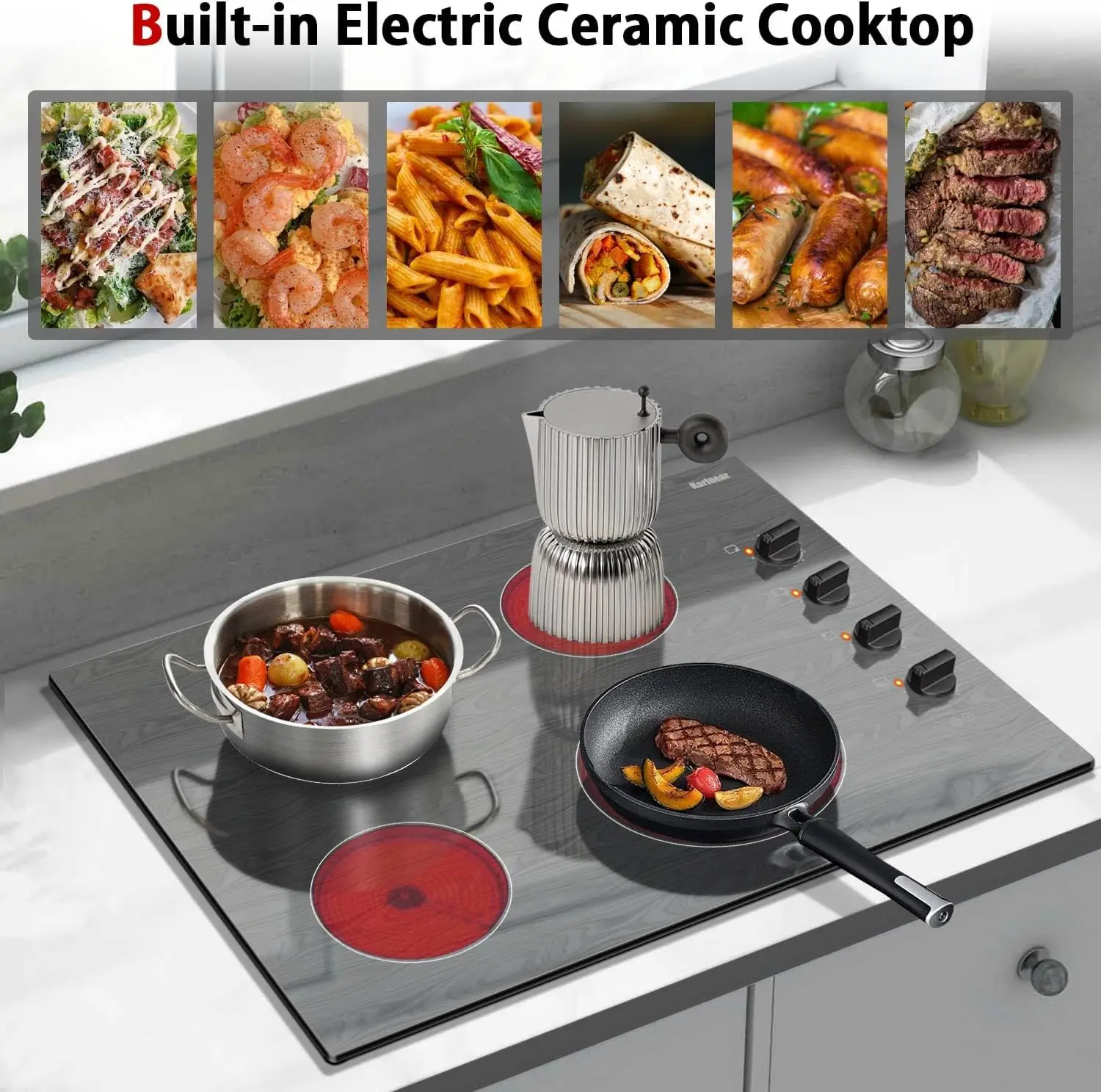 Knob Control Electric Stove Glass with Beautiful Wooden Pattern, 30" Built