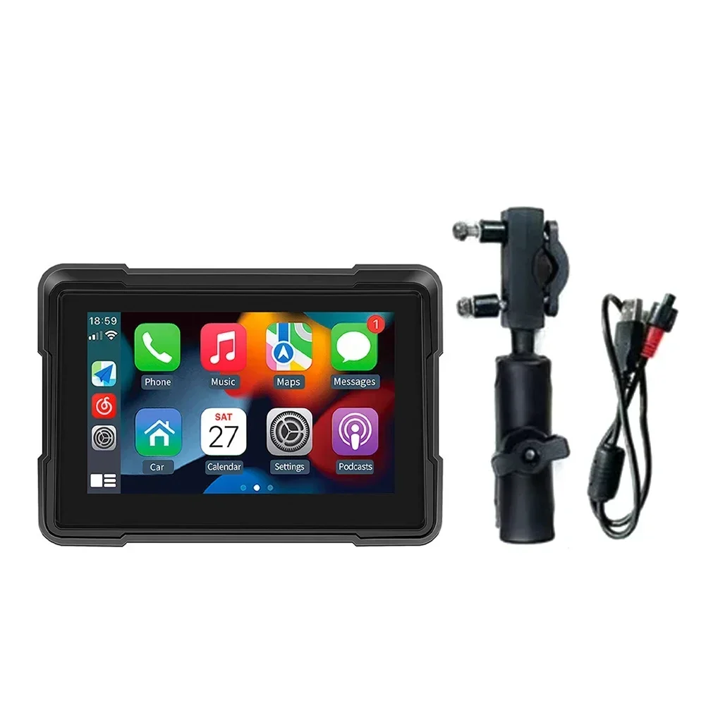 휴대용 오토바이 자동차 플레이 스크린, GPS LCD 디스플레이, IPX7 방수 모니터, 무선 애플 카플레이, 안드로이드 오토용, 5 인치
