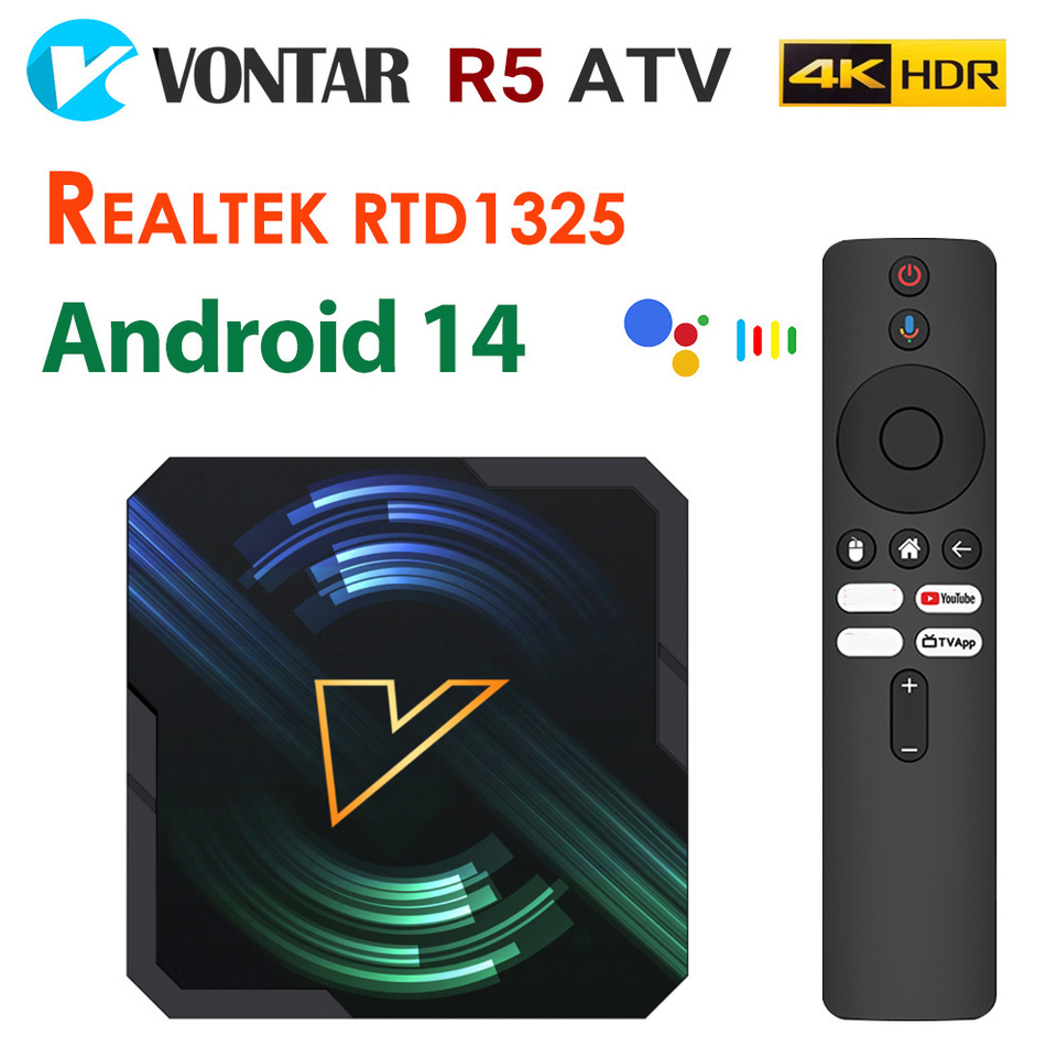 VONTAR R5 ATV Android14 TV Box Realtek1325 Support AI-PQ AI-SR HDR10+ Wifi6 TV Box 2G16G 4G32G 4G64G R5 ATV Box