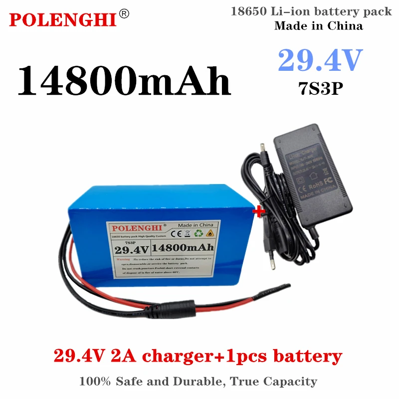 

Литиевая батарея POLENGHI 100% с реальной емкостью 24 В, 18650 Ач, 7s3p 29,4, 14800 в, 29,4 мА · ч, зарядное устройство в, 2 А