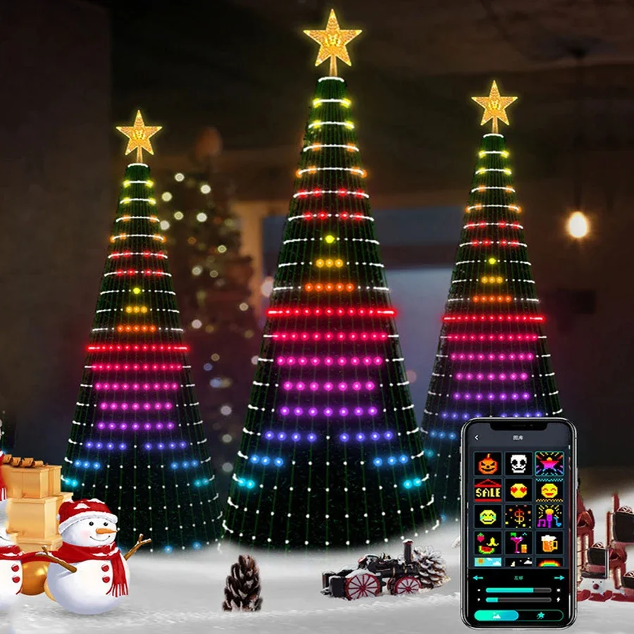 APP Smart Christmas Tree Lights DIY Bluetooth Point Control Symphony LED RGB Light String Christmas Decoration Atmosphere Light