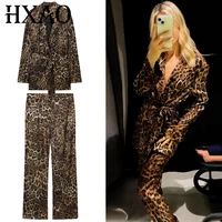 HXAO Leopard Print Blazer Woman Autumn Women's Suit Vintage Oversize Belt Long Sleeve Blazer High Quality Jacket Casual Pant Set