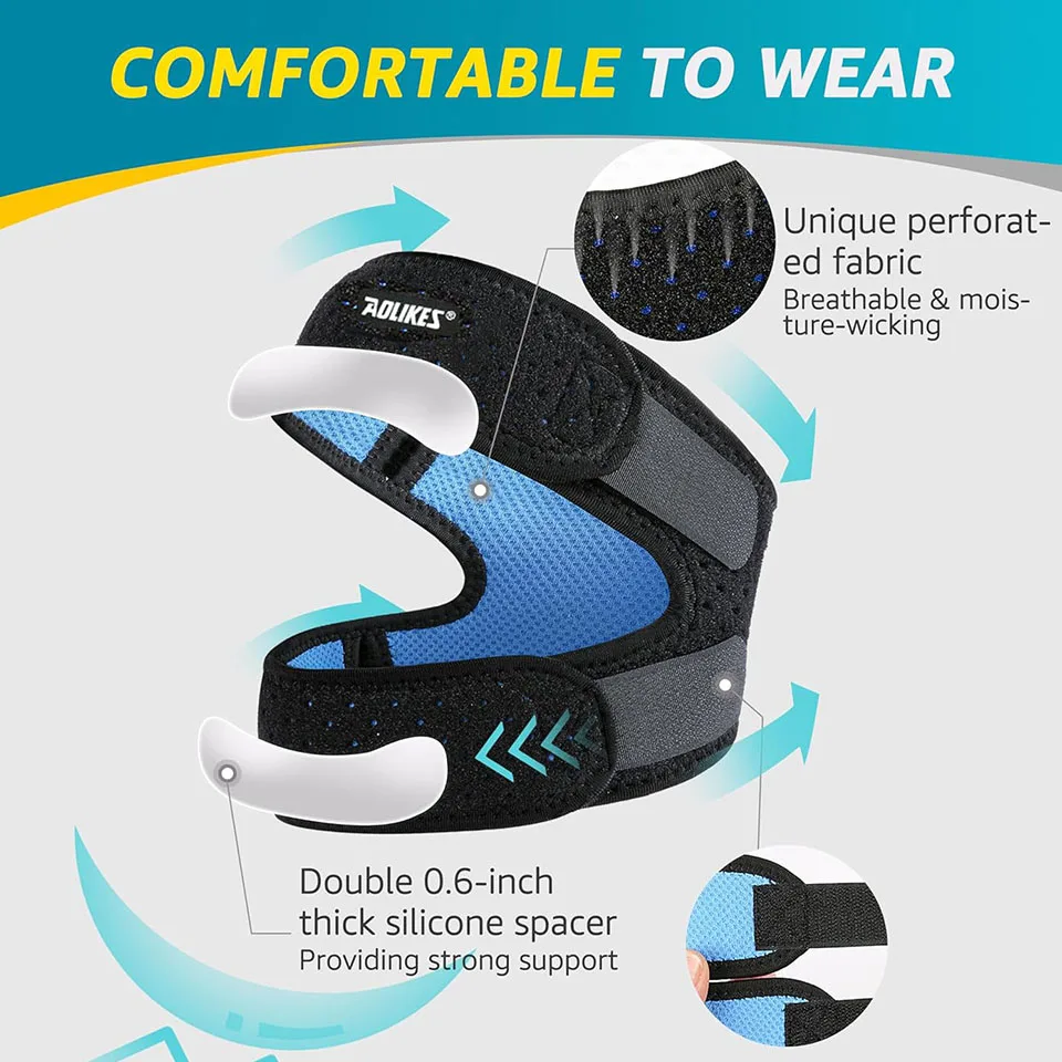 1PCS Dual Patella Knee Straps Knee Brace Patella Stabilizer for Knee Pain Relief Running Tennis Arthritis Tendonitis AOLIKES