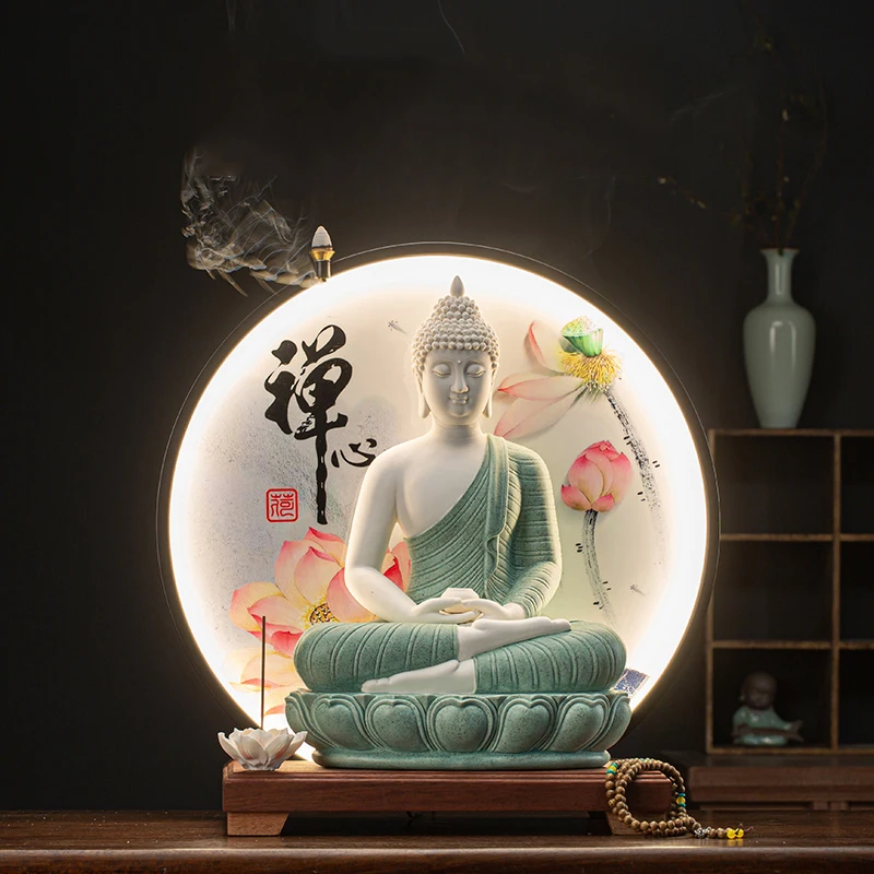 FountainBuddhaIncenseBurnerZenAromatherapyBlackflowModern