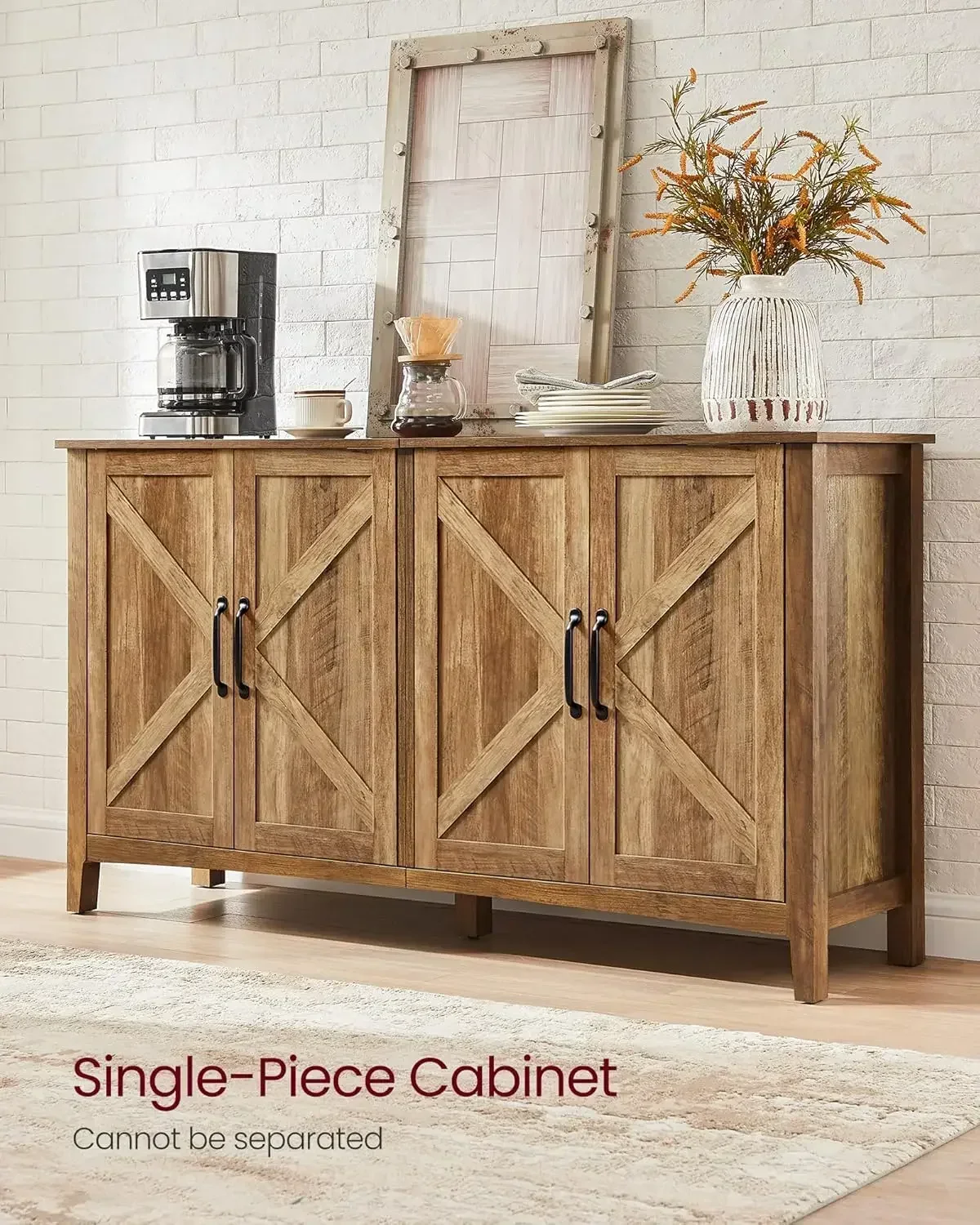 New2025-Buffet Storage Cabinet, 15.7" D x 59" W x 31.5" H Credenza Sideboard Table, Kitchen Cupboard with Adjustable Shelves for
