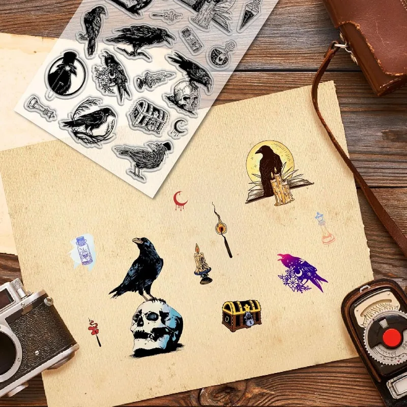 1Sheet Crow Clear Stamps Magic Potion Reusable Postmark Vintage Transparent Silicone Stamp Seals for Journaling Card Making clear stamps,clear rubber stamps
