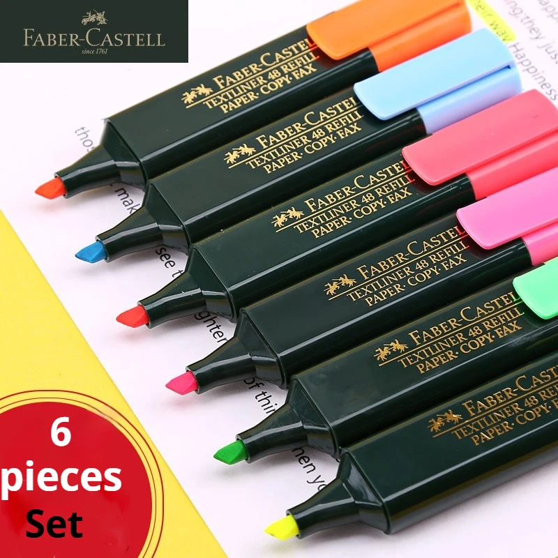 FABER CASTELL 형광 캔디 컬러 형광펜 텍스트라이너 마커 펜 마킹 문구 학교 용품 6종 세트