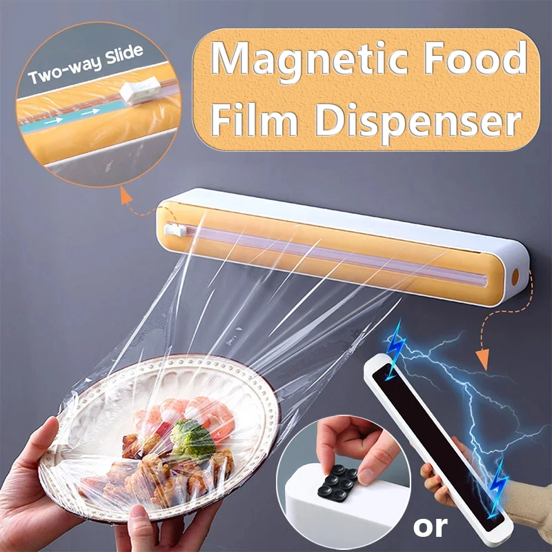 Food Film Dispenser Wrap 2 In 1 Dispenser Slide Cutter Plastic Storage Box Aluminum Foil Stretch Film Cutter Kitchen Accessories