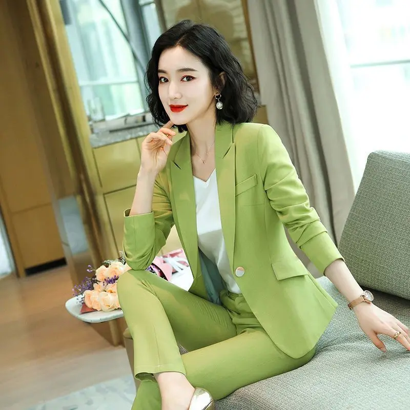 

Women's Retro Casual Short Blazer Coats with Straight Leg Pants Set Commuting Solid Color Waist Closing Suit Pants Two-piece Set