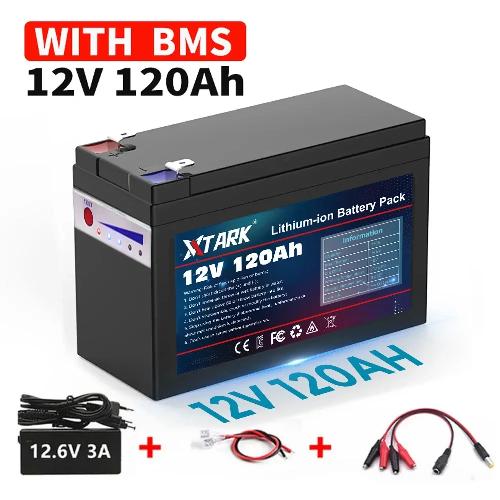 

NEW Sprayers 12V 120Ah Built-In High Current 30A BMS 18650 Lithium Battery Pack For Electric Vehicle Batterie 12.6V Charger
