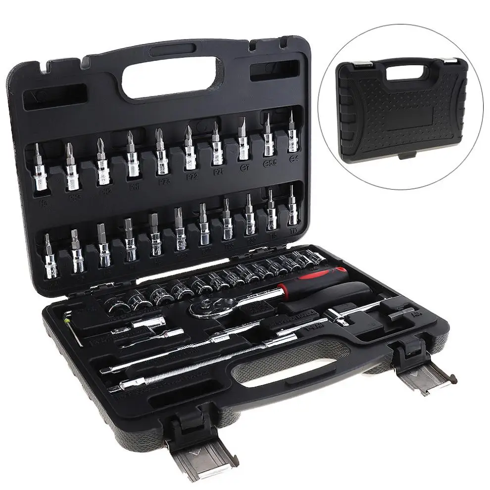 

46pcs Automobile Motorcycle Car Repair Tool Box Precision Socket Wrench Set Ratchet Torque Wrench Combo Tools Kit for Repairing