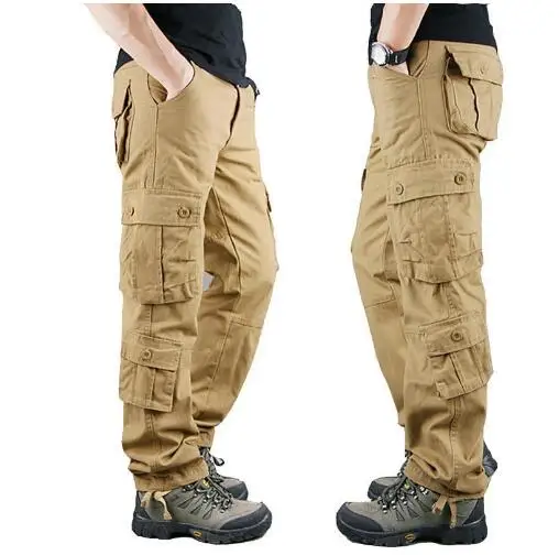 Workwear Straight Loose Casual Pants Men's Multi Pocket Pants Outdoor Outwear Trousers Big Pockets Overalls Size 28-44
