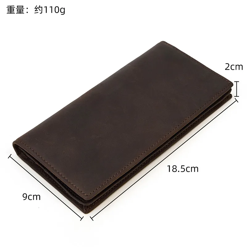 Vintage Crazy Horse Leather Long Wallet Men's Genuine Leather Casual Durable Top Layer Leather Money Clip