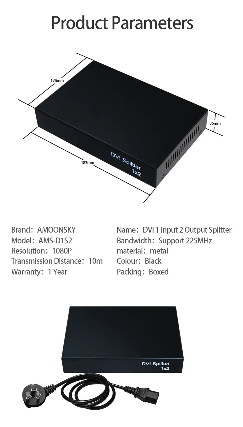 DVI 분배기 지지대 HD DVl 신호, 1 입력 2 출력 LED 디스플레이 제어 시스템, 대형 스크린 접합 멀티 스크린 디스플레이