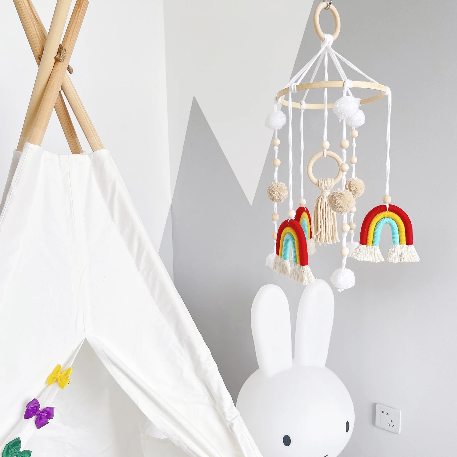 frase cansado Extremo Decoración nórdica para el hogar para habitación de niños, colgante móvil,  pompones de arcoíris, campanillas de viento, decoración colgante para  habitación de niños, novedad de 2022| | - AliExpress