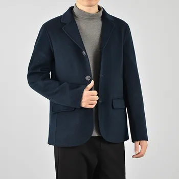 Men Winter Blue Suit Blazer Oversized Short Double-sided Woolen Suits Male Thick Button Up Top Wool Suit Jacket Oversize Blazers tanie i dobre opinie OSMIUM POLIESTER Wełniana Elegancko na luzie Cztery pory roku CN (pochodzenie) CASUAL Jednorzędowe Pełne REGULAR ESC2109