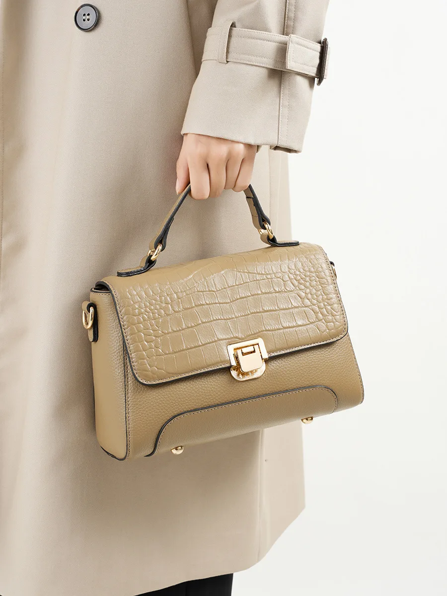 

Elegant women's bag 2024 New Kelly bag The first layer of cowhide handbag Versatile Lady's style Shoulder bag