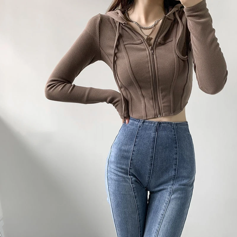 Women's Hooded Thin Long Sleeve Yoga Jacket Slim Drawstring Outdoor Sportswear Striped Zipper Jogger Long Sleeve Sports Jacket