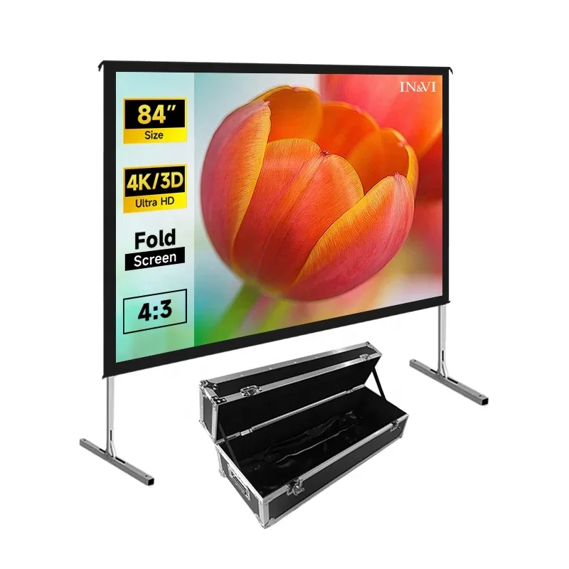 מסך מקרן 84 אינץ 'מסך נייד 16:9 מתקפל 3D לבית