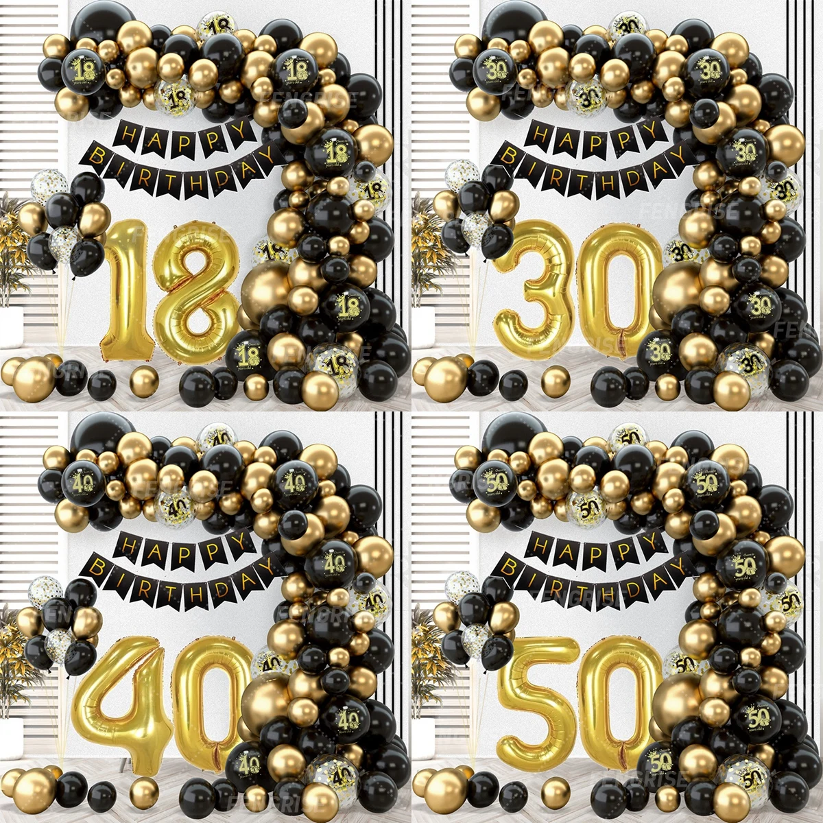 Balloon Garland Arch Kit Black Gold Confetti Latex Balloon for Birthday Party Adults Anniversary