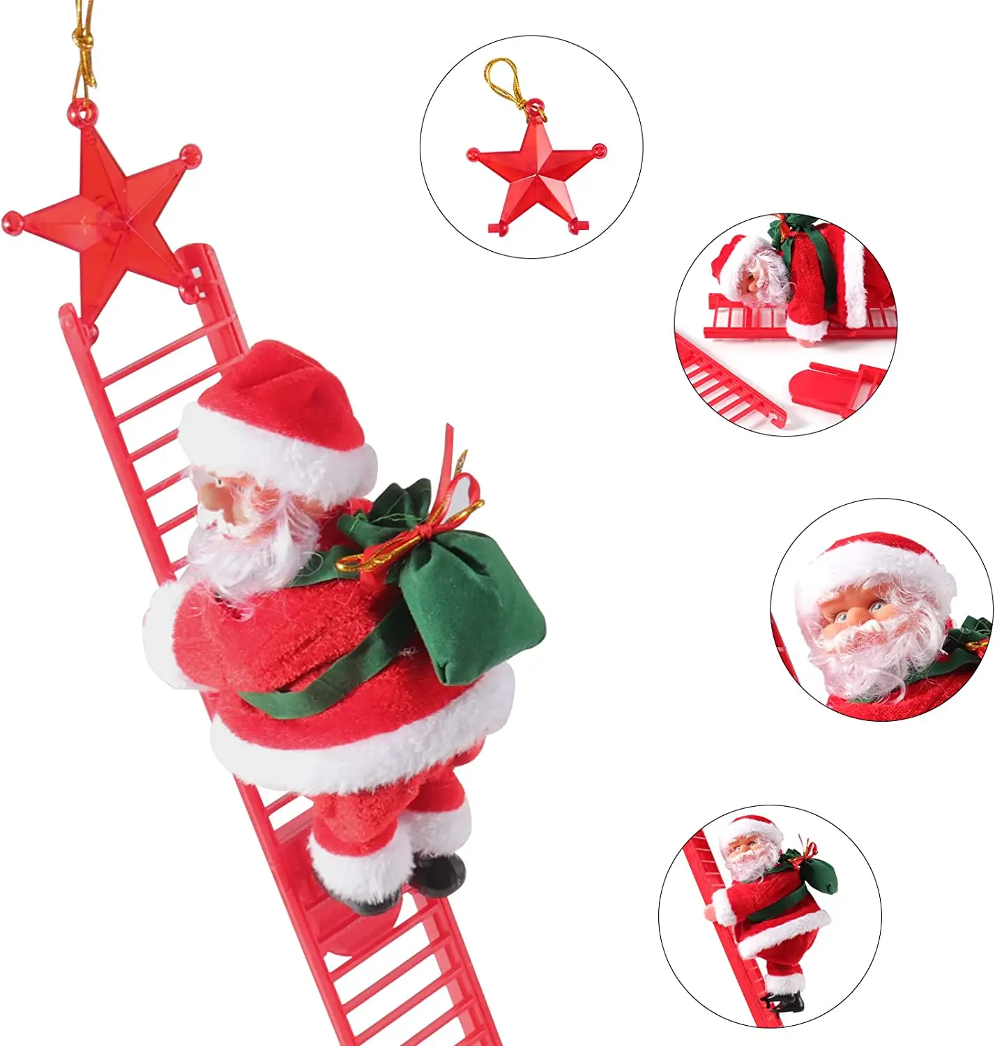 

Santa Ladder Figurine Christmas Music Electric Toy,Plush Doll,Holiday Party Decor,Climbing Education,Toddler Pole Hanging Orname