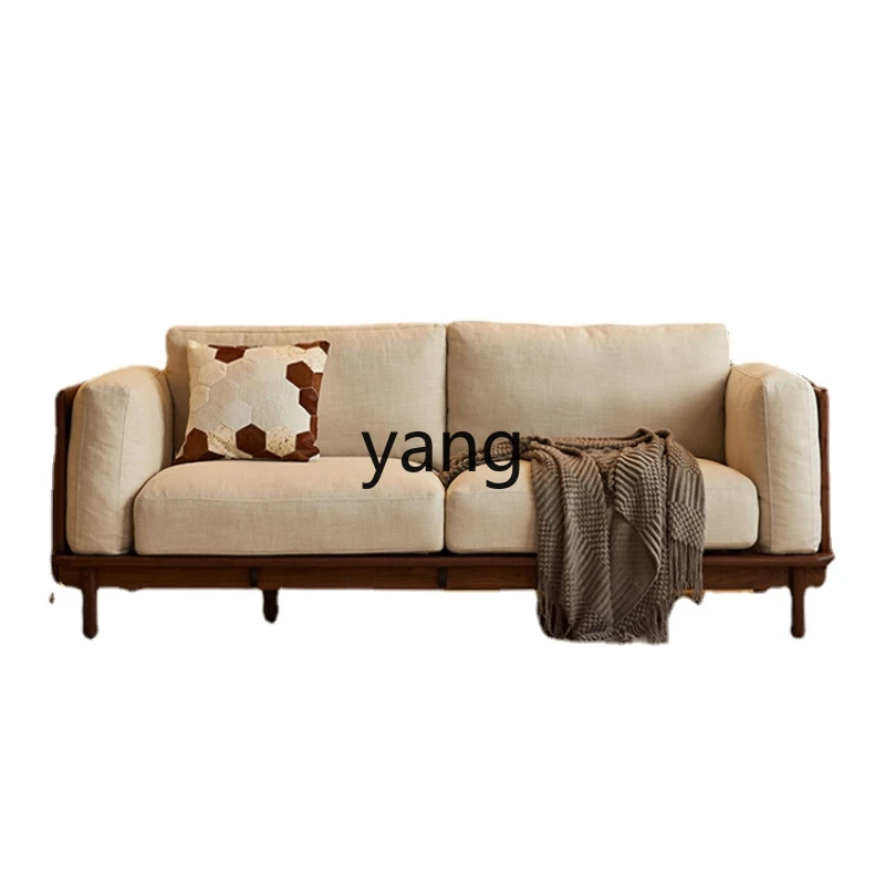 

CX Black Walnut Wooden Sofa Solid Wood Three-Seat Large and Small Apartment Type Living Room Removable and Washable Fabric