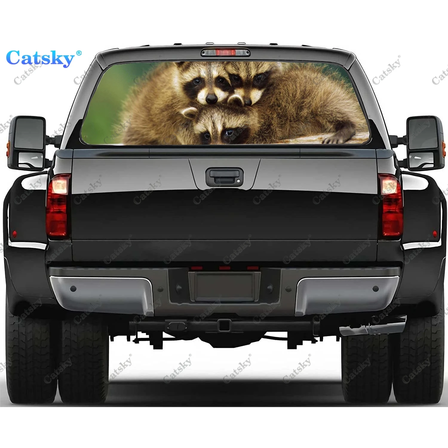 

Cute Raccoon Animal Car Rear Windshield Sticker Truck Window See Through Perforated Back Glass-Window Vinyl Decal Decoration