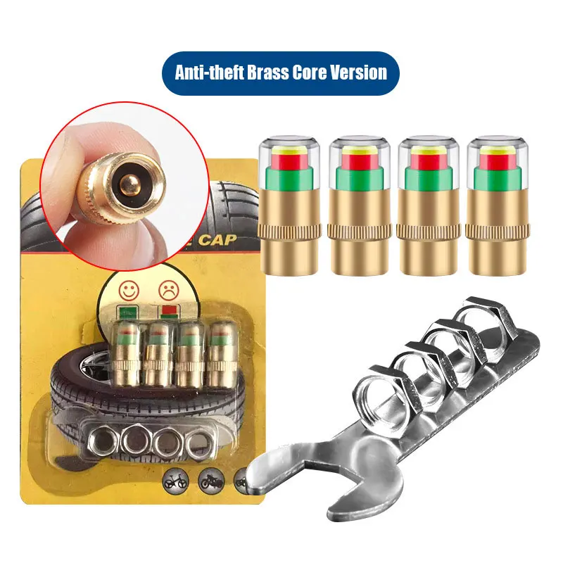 4개/세트 자동차 타이어 압력 모니터 캡 경고 표시기 타이어 밸브 캡 게이지 자동차 액세서리 자동차 타이어 압력 게이지 캡