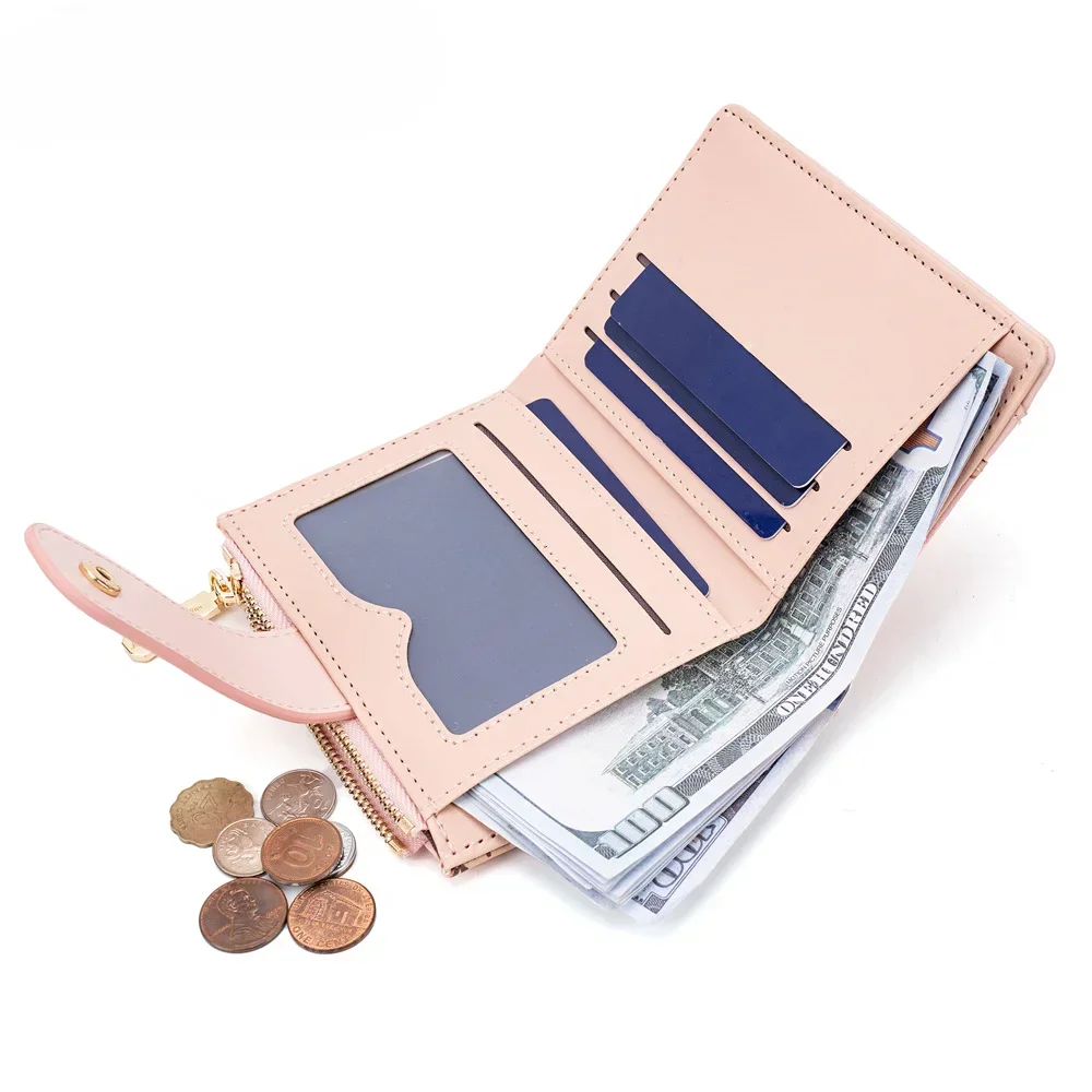 Women Short Wallets PU Leather Female Bifold Purses Cute Bear Card Holder Wallet for Girl Small Zipper Wallet with Coin Purse 2