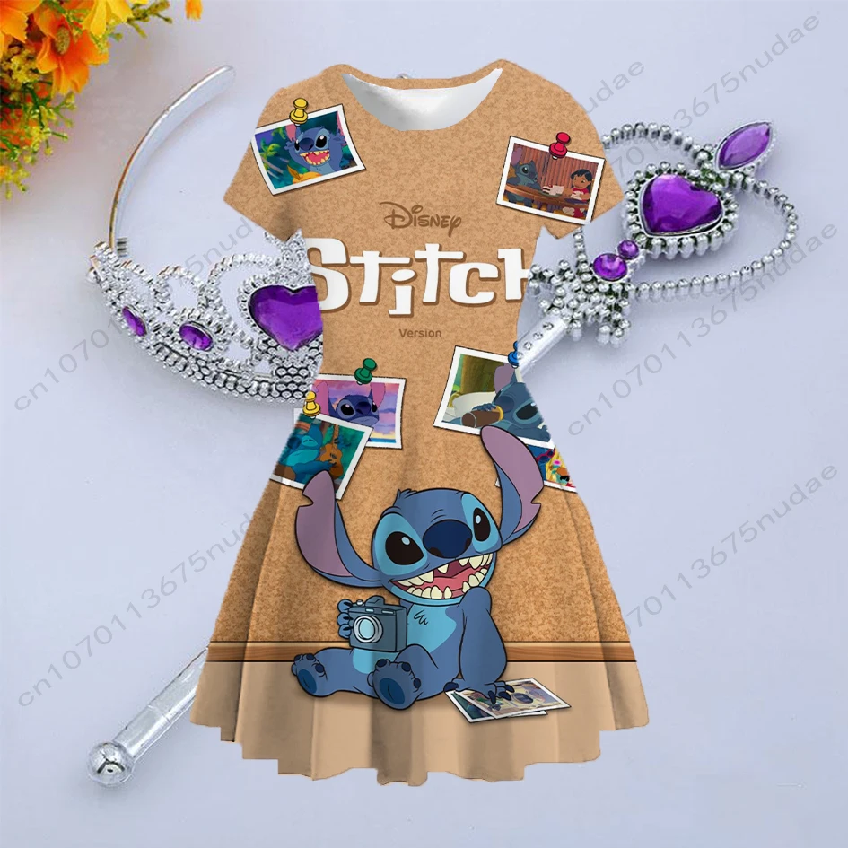 Robe de princesse imprimée Disney Stitch pour filles, robe décontractée,  col rond, manches courtes, dessin animé, été, nouveau, 2022 - AliExpress