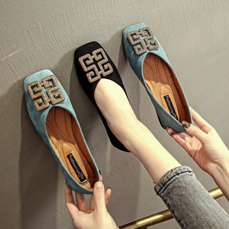 Flat Shoes for Women's Spring New Square Toe Versatile Shallow Cut Low Heel Women's Shoes Loafers Women Large Size 44 45 46 3