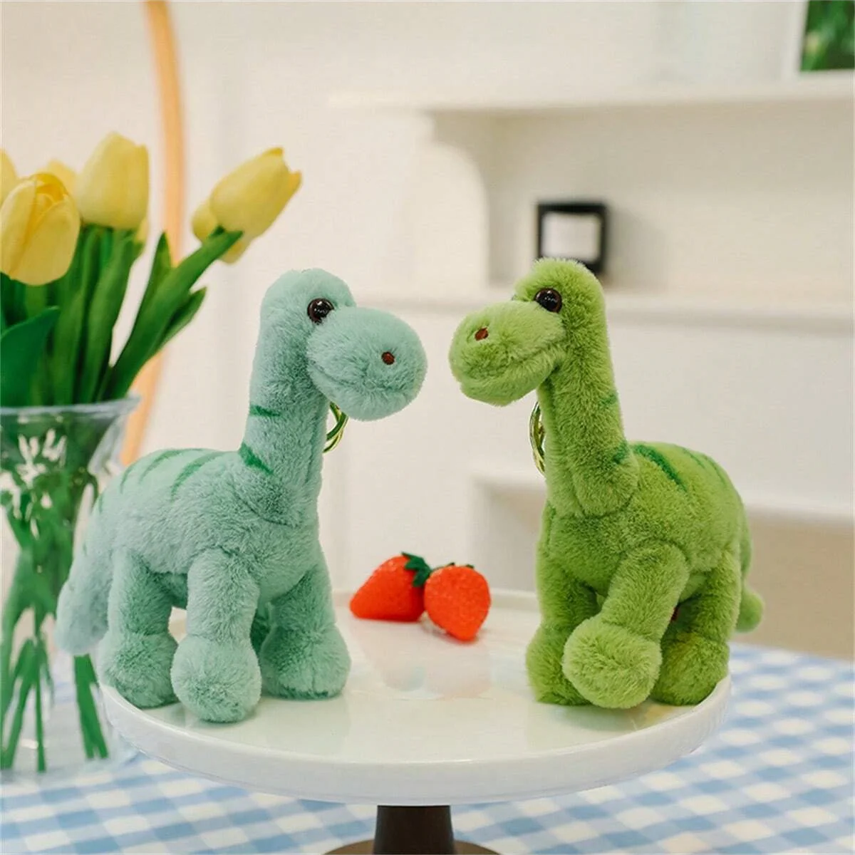 Fluffy Dinosaur Keychain Long Plush Soft Key Ring for Backpacks, Cute Bag Charm Accessory Stuffed Animal Plush Bag Pedant