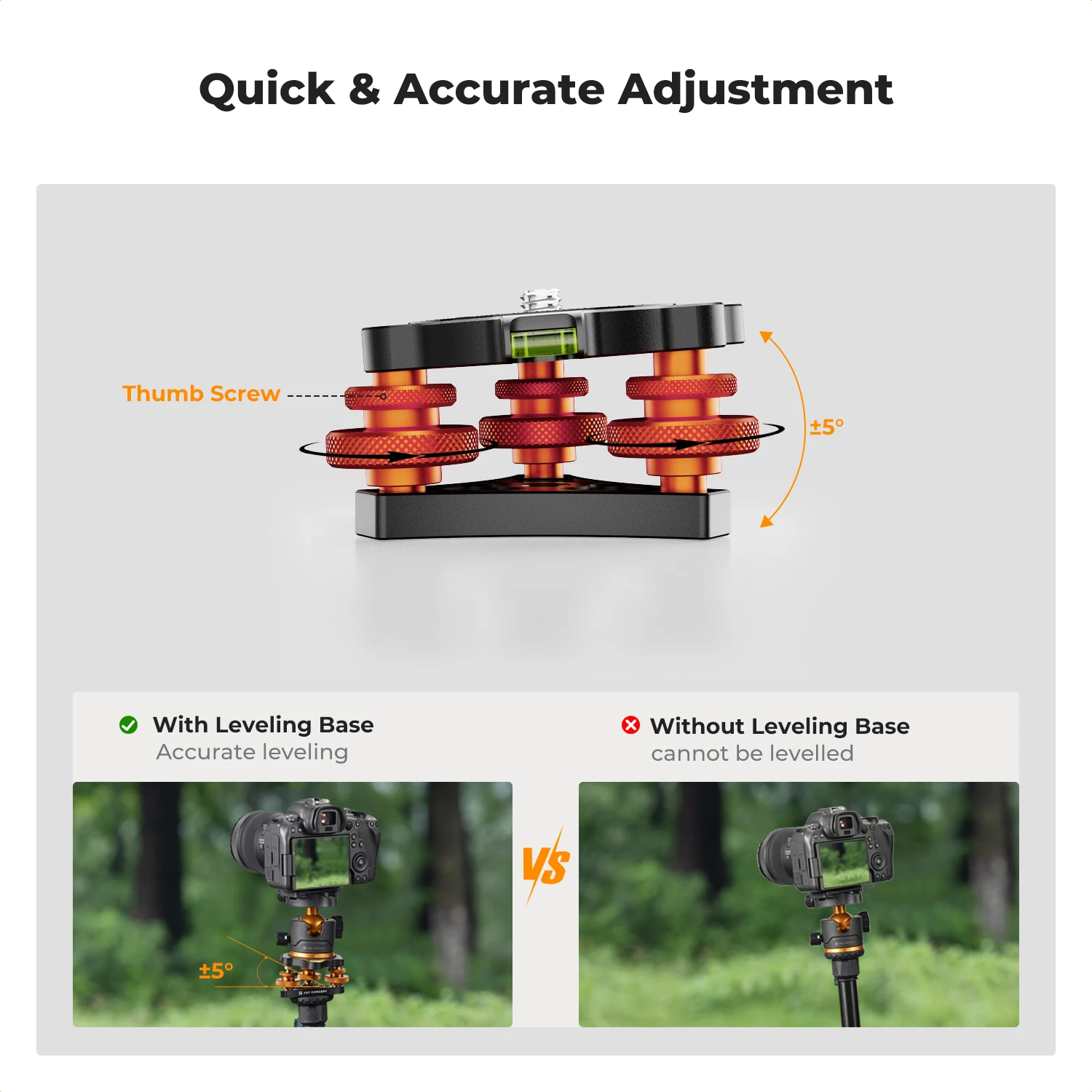 K&F Concept Camera Tri-Wheel Heads Macro Photography Aluminum Bubble Leveler Tripod Ball Head 3 Axis Level Adjustable