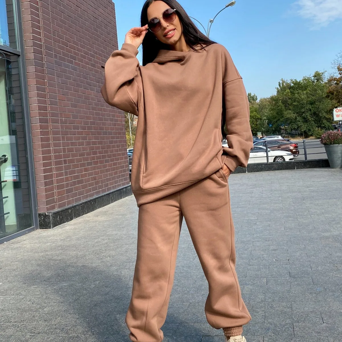 2024 Spring Women Suit Tracksuit Black Long Sleeve Hoodies Pocket Loose Pants Set Female Winter New Warm Sport Casual Set Ladies custom2021new winter hoodies suits men fleece red hoodie black brand pants casual jogger suit tracksuit sweatshirt women pullove